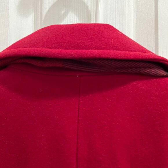 London Fog Red Wool Coat with Attached Plaid Fringe Scarf Women's Size Med EUC - Picture 7 of 15